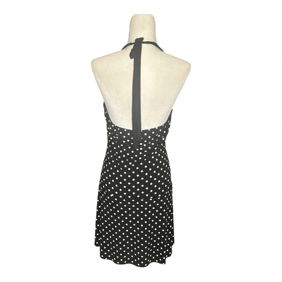 Y2K Black & White Polka Dot Halter Dress Taboo - Picture 2 of 4